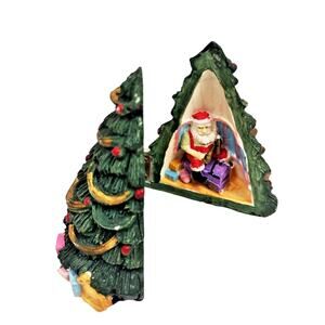 Christmas Tree Santa and Elf Diorama Hinged House Open 3D Vintage Sitter Decor
